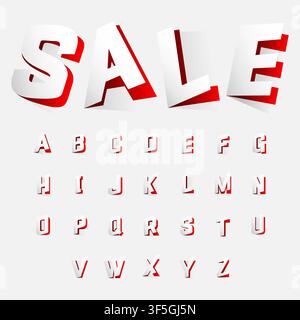 Alphabet letters cut out from paper red style. Vector illustration Stock Vector