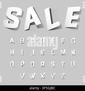 Alphabet letters cut out from paper. Paper cutted art font with shadows. White signs on grey paper. English letters pack. Vector illustration Stock Vector