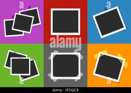 Collage of photo frames in colored squares. Vector illustration Stock Vector