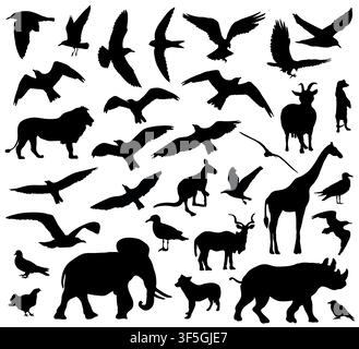 Set of animals silhouettes on white background. Vector illustration Stock Vector