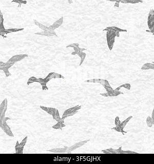 Grunge seamless pattern of flying birds white background. Vector illustration Stock Vector