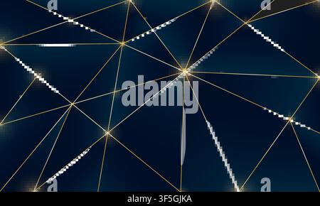Blue premium background with luxury dark polygonal pattern and silver triangle lines. Low poly gradient shapes luxury golden platinum lines vector. Ri Stock Vector