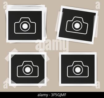 Pack of square frame template with shadows isolated on beige background. Vector illustration Stock Vector
