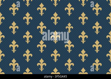 Vintage luxury Fleur-de-lis seamless royal background. France historic  ornamental pattern with heraldic symbol fleur-de-lis. Blue and gold style imma Stock Vector