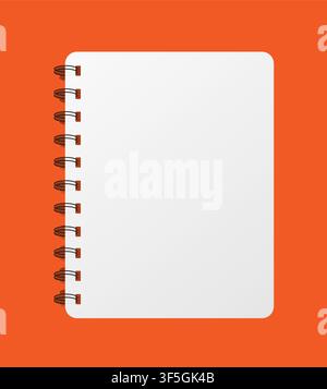 Notepad empty white realistic mockup isolated on orange background. For your image, logo, text or design. Blank notebook mock up with shadow. Vector i Stock Vector