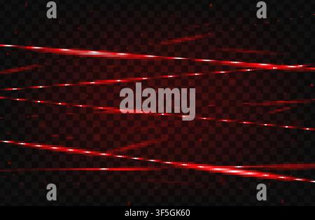 Red realistic laser beam background. Laser rays iolated on transparent background. Modern style abstract. Bright shiny lasers pattern. Vector illustra Stock Vector