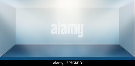 Illuminated realistic studio blue background. Presentation decorations. Room empty space. Showroom concept. Vector illustration Stock Vector