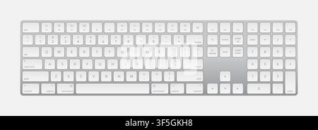 Modern silver laptop bluetooth keyboard isolated on white. Minimalistic keyboard with black buttons. Vector illustration Stock Vector