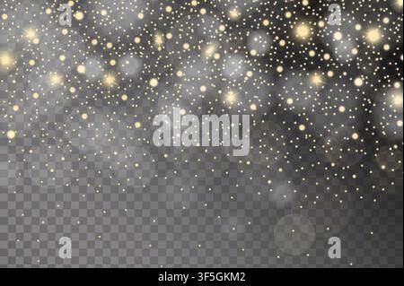 Abstract shiny yellow and white sparcles and flares effect pattern isolated on transparent background. Vector illustration Stock Vector
