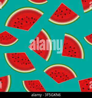 Summer seamless background. Realistic watermelon with slices. Vector illustration Stock Vector