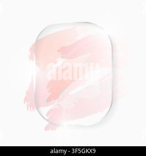 Silver shiny glowing rectangle frame with rose pastel brush strokes isolated on white. Christmas card design. Golden luxury line border for invitation Stock Vector