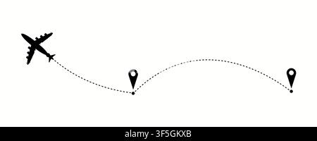Airplane travel concept with GPS points. Line path icon. Flight start point. Vector illustration Stock Vector