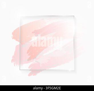 Silver shiny glowing square frame with rose pastel brush strokes isolated on white. Christmas card design. Golden luxury line border for invitation, s Stock Vector