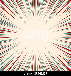Vintage radial lines comics style backround. Manga action, speed abstract. Universe hyperspace teleportation background. Sunburst texture. Vector illu Stock Vector
