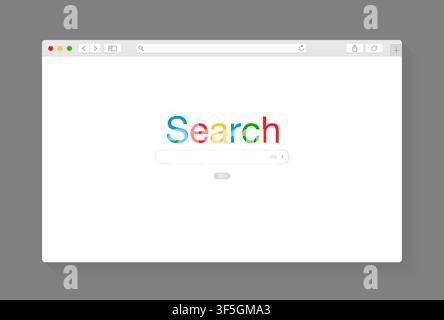 Modern browser window design isolated on dark grey background. Web window screen mockup. Search internet page concept with shadow. Vector illustration Stock Vector