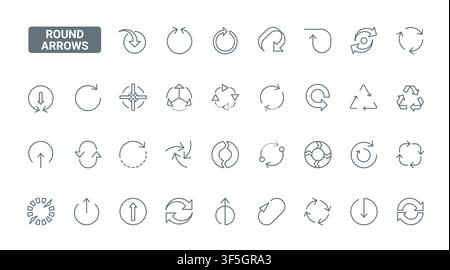 Circular arrow symbols for refresh, reload, recycle, repeat and rotation actions in user interface navigation, process flow and update concepts black line icons set vector illustration Stock Vector
