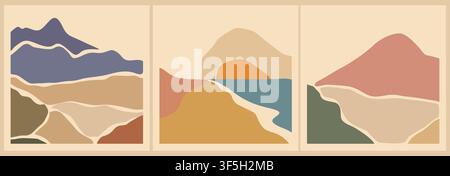 Set of Soft hues frame serene mountain silhouettes Stock Vector
