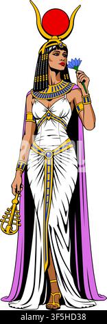 Hathor. Ancient Egyptian Goddess. Color vector clipart. Stock Vector