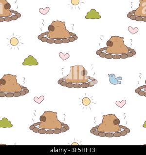 Vector seamless pattern capybaras in hot springs Stock Vector