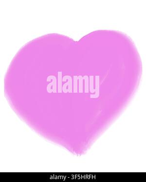 A single hand-drawn heart in solid pink with soft brush texture and visible stroke edges. Suited for Valentine's cards, love-themed packaging, wedding. Stock Photo