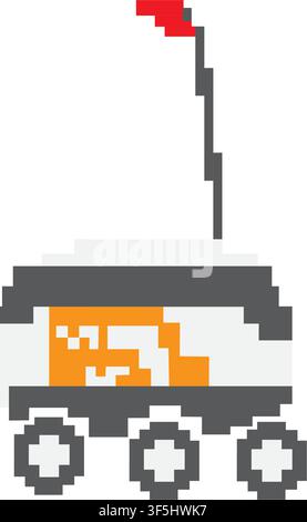 Pixel Art Space Mars Rover with Red Flag Icon Stock Vector