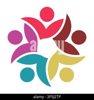 This vibrant abstract illustration symbolizes teamwork and collaboration, showcasing diverse individuals in a circular design, celebrating unity and t Stock Vector