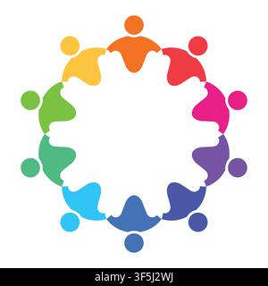 This image features a vibrant design of colorful silhouettes of people connected in a circle, symbolizing community and unity. Perfect for promoting t Stock Vector