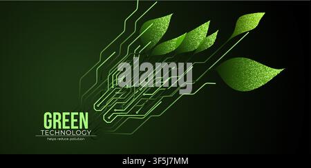 Plant with green leaves growing from electronic circuit. Grows nature. Stock Vector