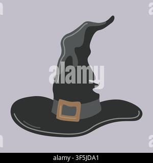 Hand-drawn Halloween decorative witch hat isolated illustration for seasonal decor, magic party, packaging, cards Stock Vector