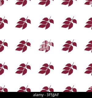 Vector seamless pattern with burgundy autumn leaves on white background. Minimal botanical print for back to school, thanksgiving, and paper. Stock Vector