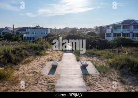 Aerial View Beach Access and Path Through Shrubs on the North End of Virginia Beach Stock Photo