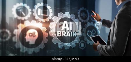 AI artificial intelligence system for business automation and workflow management with human hand interaction Stock Photo