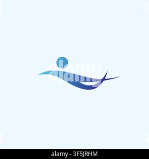 Swimming Logo vector. Blue swimming logo with abstract man silhouette Stock Vector