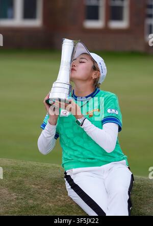 Shiho Kuwaki, of Japan celebrates after winning the Women's British