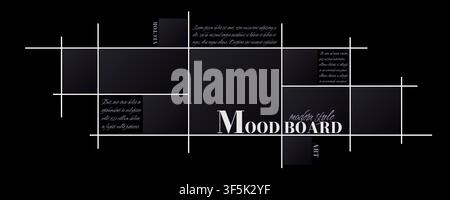 Art modern style black and white horizontal moodboard grid design mockup isolated. Photo mosaic collage gallery template. Album portfolio brandboard. Stock Vector