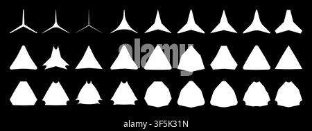 Set of white stars icons. Star shapes collection. Minimalist simple stars pack. Christmas star objects isolated on black background. Vector illustrati Stock Vector