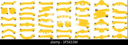 Quote box title pack isolated. Yellow ribbon style speech quotation mark frames. Text talk info message box borders. Dialog mark speech quotes icon. V Stock Vector