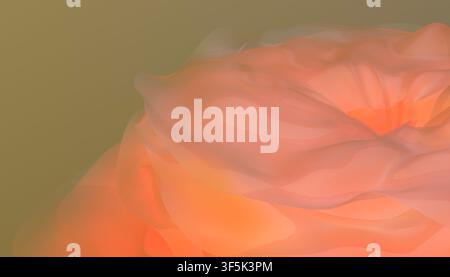 Abstract close-up of orange translucent fabric arranged in soft flowing folds, creating layered texture, warm light, and an ethereal background with g Stock Photo