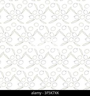 Botanical Hand Drawn Olive Fruits Seamless Pattern with Outline Leaves on White Backdrop Vector EPS. Isolated illustration Fabric or wrapping paper, wallpaper, media post, packaging and brand design Stock Vector