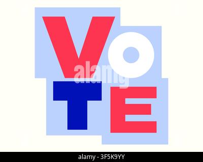 Modern Vote Typography with Red White and Blue Geometric Shapes for Elections Stock Vector