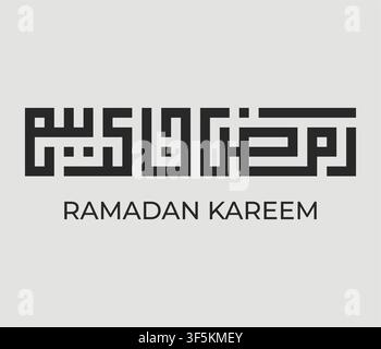 Modern Kufic Arabic calligraphy featuring Ramadan Kareem typography on a clean minimalist background for Islamic holidays. Stock Vector