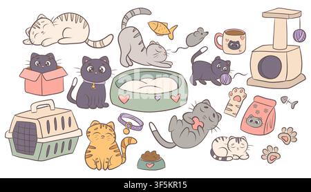 Vector set of cute cats for International Cat Day Stock Vector