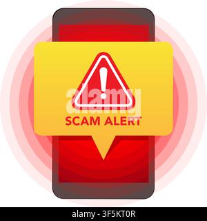 smartphone displaying scam alert notification symbol on screen to show fraud warning message for user security system Stock Vector