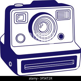 Retro instant camera in hand drawn outline style isolated on white background for photography projects. Vector illustration for stickers, logos, photo branding, social media and creative projects. Stock Vector