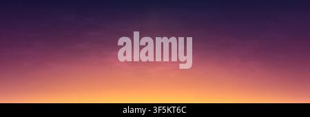 Sunset sky background with soft gradient and subtle stars. Dreamy evening horizon in orange with clouds. Wide twilight for nature, fantasy, travel or Stock Vector