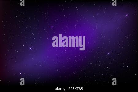 Galaxy space background with glowing nebula and sparkling stars. Deep starry universe wallpaper for astronomy, sci-fi, fantasy or technology. Color Stock Vector