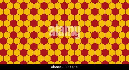 Repeated red and yellow hexagon shapes pattern. Soccer ball texture background. Minimalistic football game print. Spain is 2026 World Cup champion mosaic geometric wallpaper. Vector flat illustration. Stock Vector