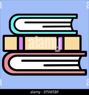 Three stacked books in soft pastel tones. Minimalist design with bold outlines and clean lines. Calm and educational mood conveyed through simple visu Stock Vector