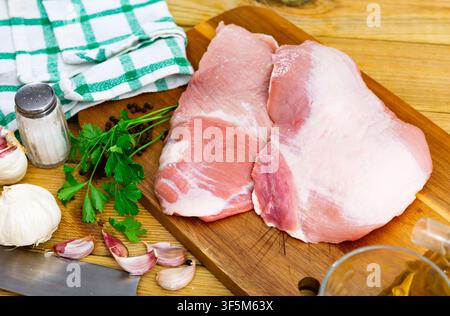 Iberian Raw slice of Iberian pork secret, small piece cut between shoulder and ...
