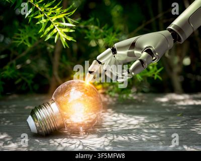 AI-powered sustainability concept featuring robotic innovation and smart energy technology. Green transformation, clean innovation, eco-friendly solut Stock Photo